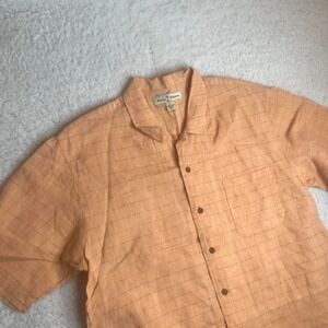 Tommy bahama men's orange 100% linen short sleeve pocket button up light L